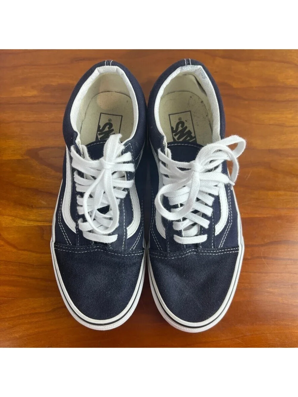 Vans Old Skool Navy White Suede Canvas Sneakers Unisex Size 6.5 Men 8 Women
